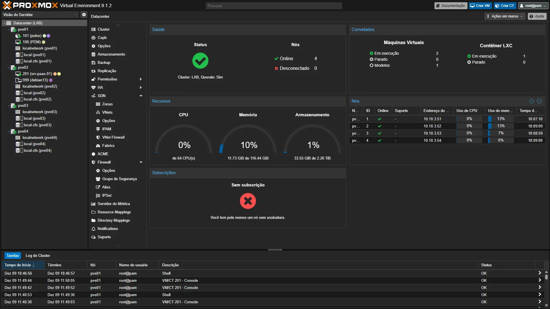 Interface do Proxmox VE 9.1