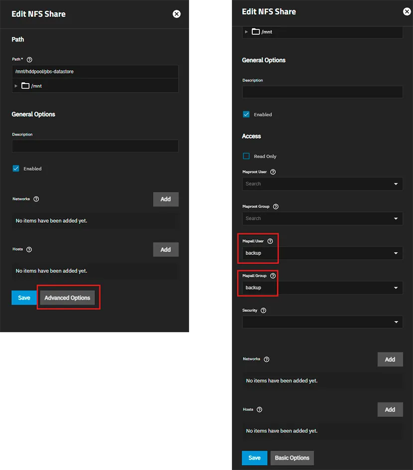 Configuração avançada do share NFS